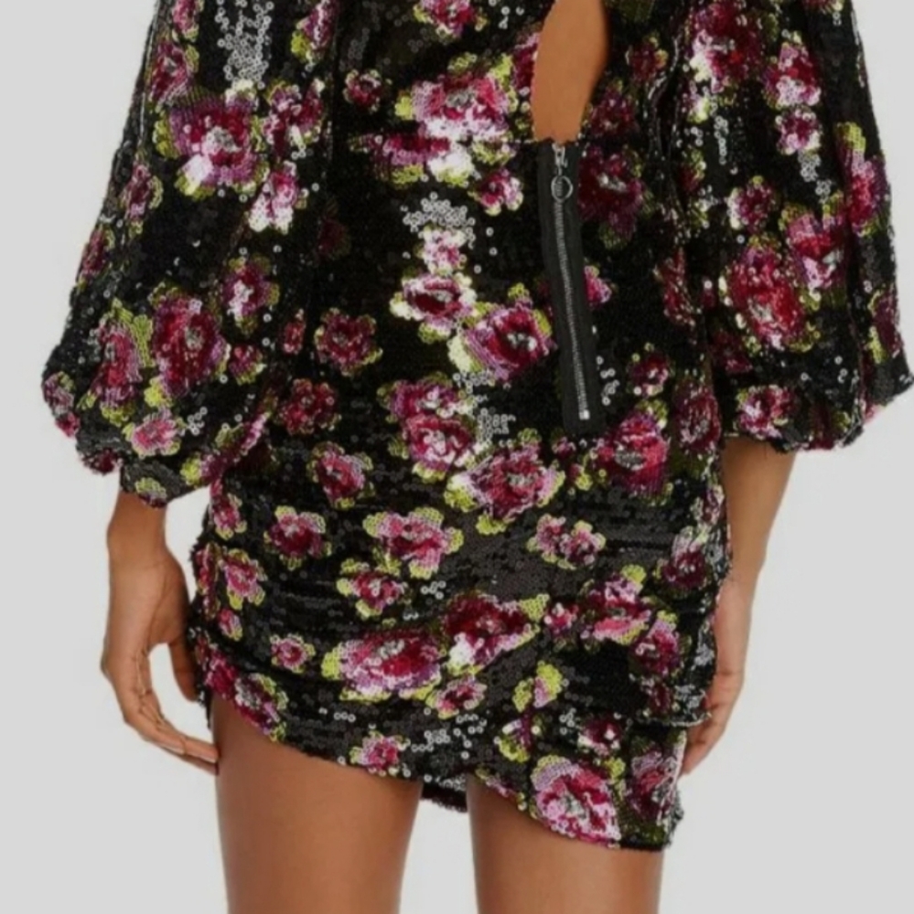 NEW (without price tag) For Love & Lemons black floral sequin mini dress US S - Picture 3 of 4